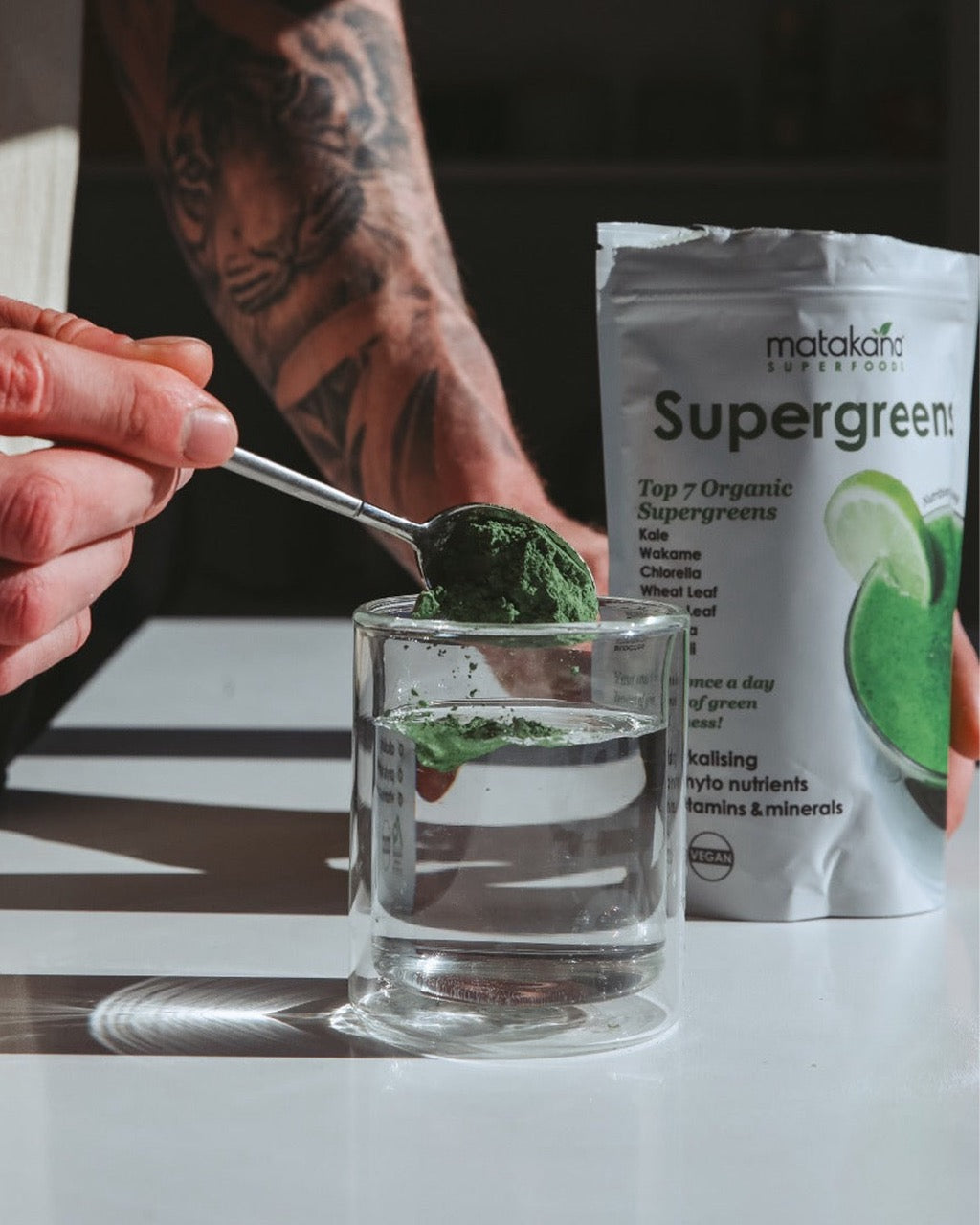 SuperGreens How To Use Step 2 - Mix Into water or juice